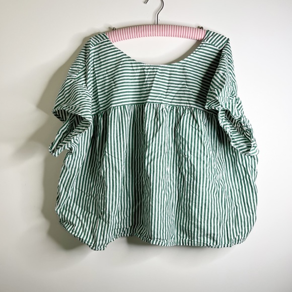 Eloquii Green and White Striped Cotton Top - Picture 5 of 11